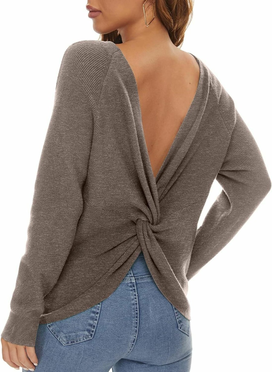 Sweaters | LILBETTER Lilbetter Women'S Long Sleeve Loose Criss Cross Twisted Back Pullover Knit Jumper Sweaters