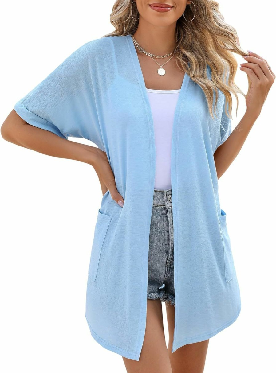 Sweaters | LOMON Lomon Women'S Cardigans Open Front Lightweight Long Cardigan Summer Short Sleeve Casual Cover Ups With Pockets