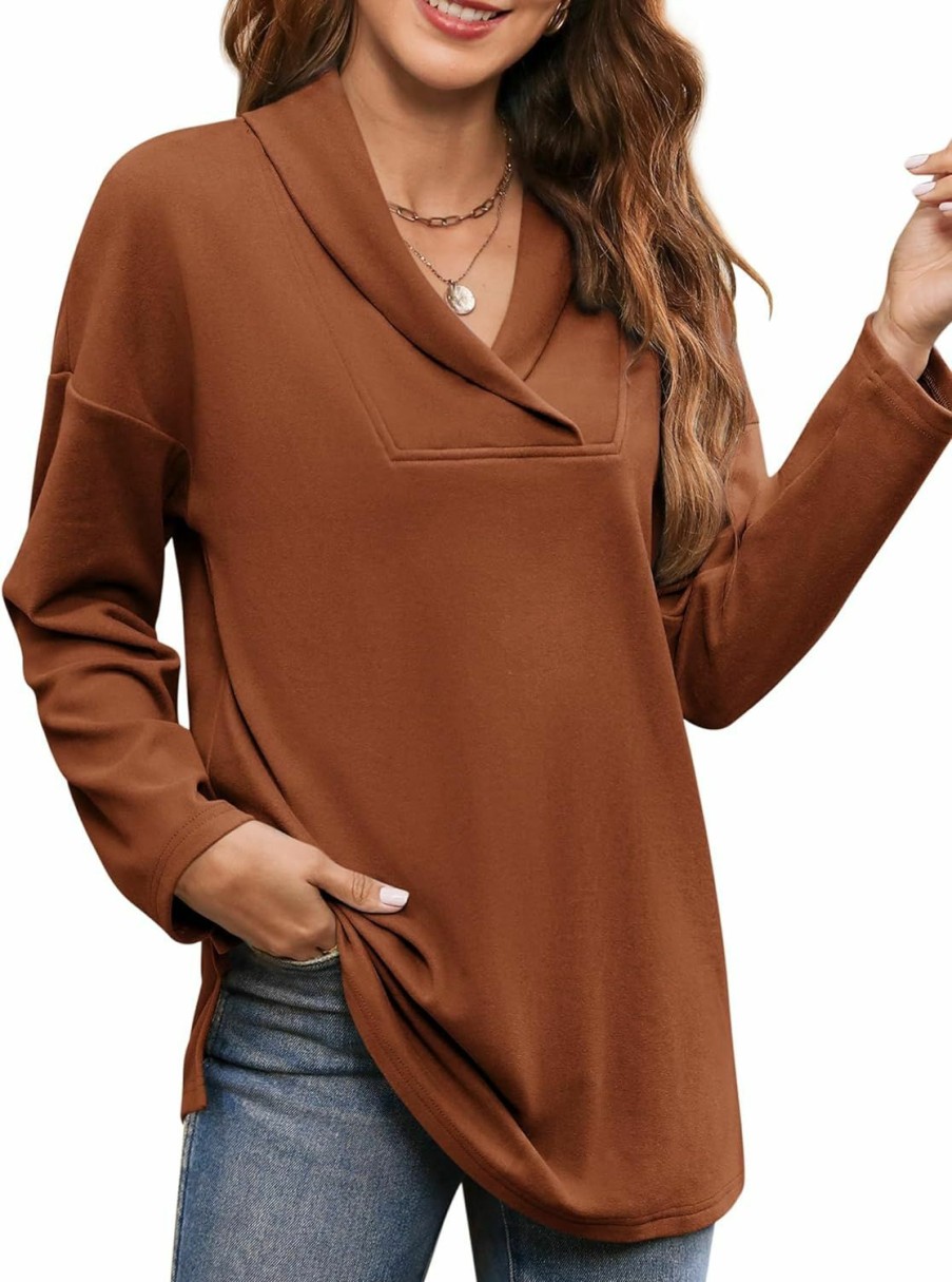 Sweaters | BZB Bzb Women Polo Shirts Shawl Neck Long Sleeve Tops Tunic Tops To Wear With Leggings