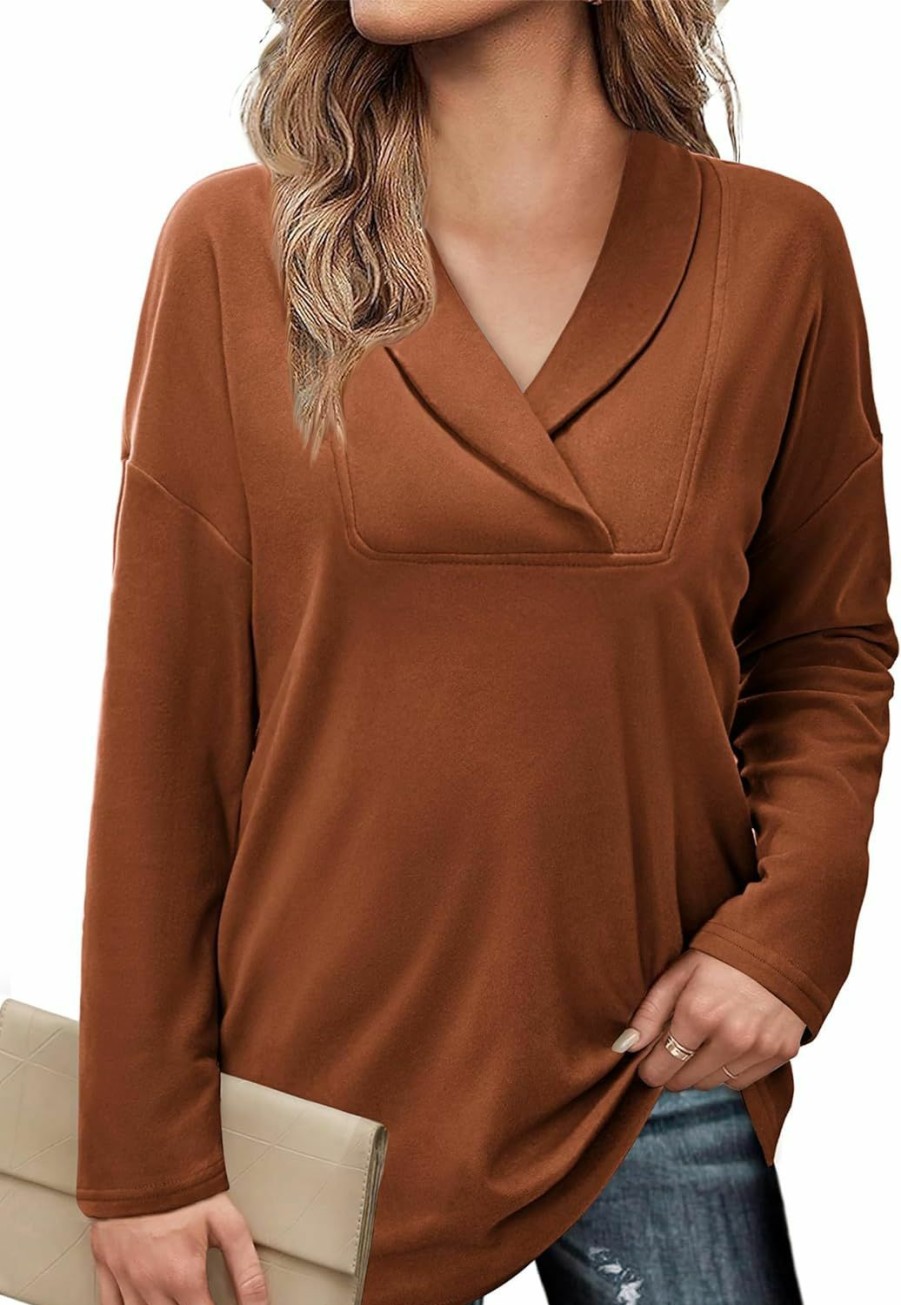 Sweaters | BZB Bzb Women Polo Shirts Shawl Neck Long Sleeve Tops Tunic Tops To Wear With Leggings