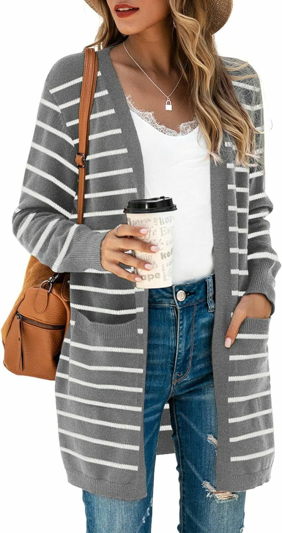 Sweaters | TASAMO Tasamo Womens Color Block Striped Draped Kimono Cardigan Long Sleeve Open Front Casual Knit Sweaters Coat Soft Outwear