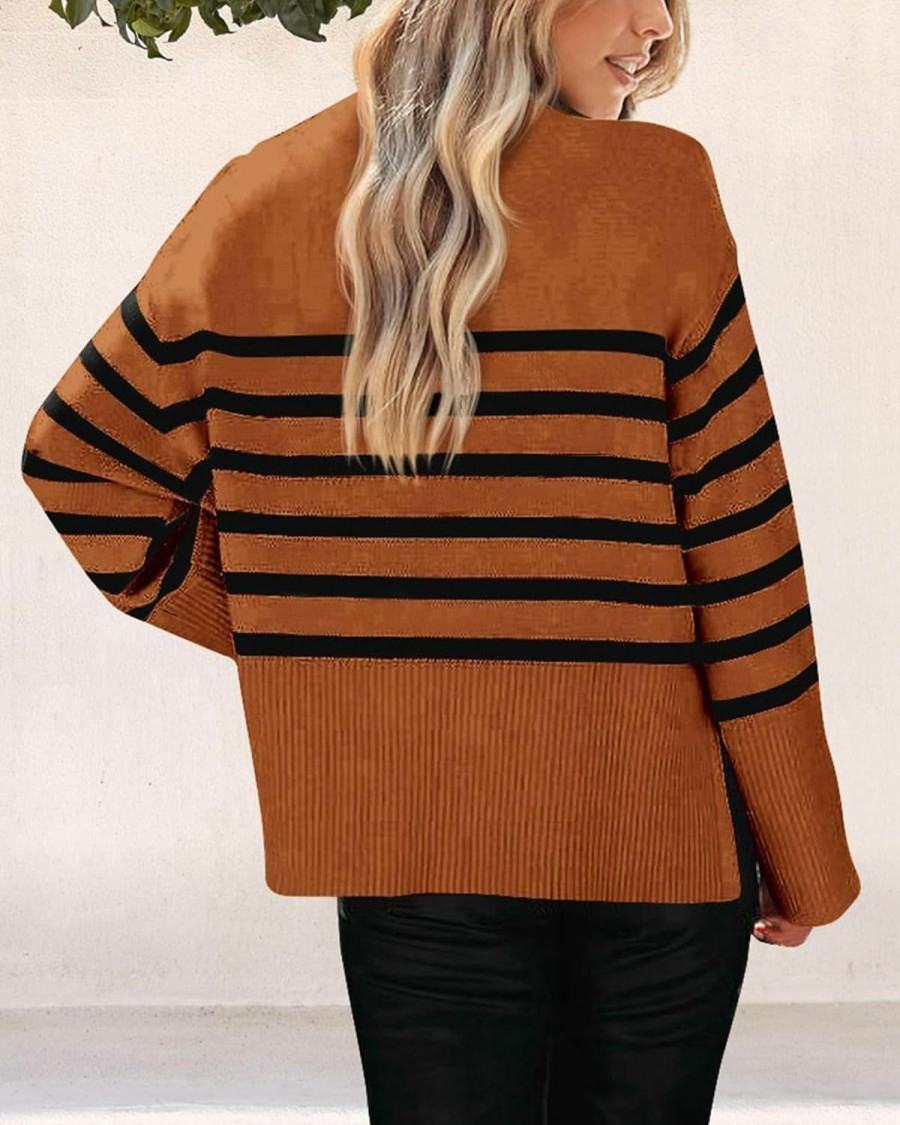 Sweaters | PRETTYGARDEN Prettygarden Women'S 2024 Fall Striped Sweater Oversized Long Sleeve Crew Neck Side Slit Casual Trendy Knit Pullover Sweaters