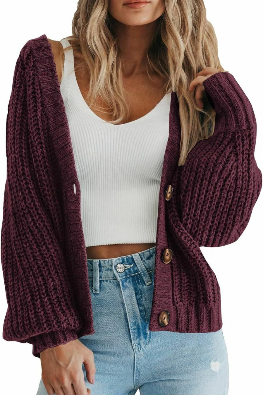 Sweaters | LILLUSORY Lillusory Women'S Chunky V Neck Cardigan Sweater Knit Button Down Winter Clothes For Warm