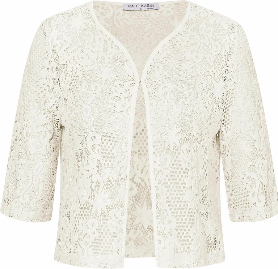 Sweaters | Kate Kasin Kate Kasin Women'S Elegant Sheer Floral Lace Shrug Summer Short Sleeve Top Cropped Open Front Bolero Cardigan