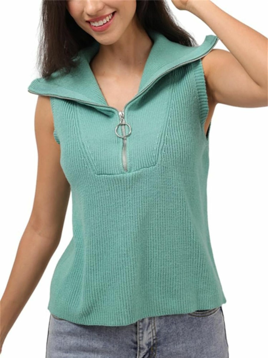 Sweaters | KEOMUD Keomud Women'S 2024 Sleeveless Half Zip Sweater Vest High Neck Casual Ribbed Knit Pullover Tank Tops