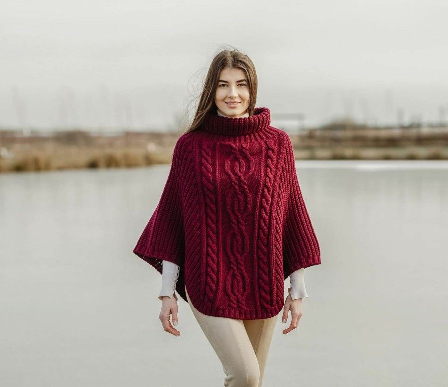 Sweaters | SAOL Saol 100% Merino Wool Cable Knit Ladies Irish Aran Poncho Cardigan